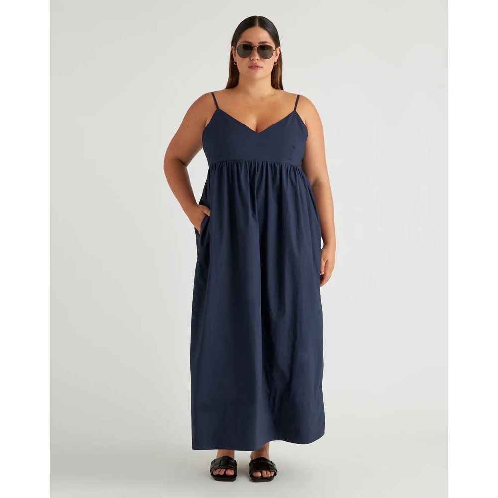 Quince 100% Organic Cotton Sleeveless Maxi Dress Navy Blue Size XS NEW